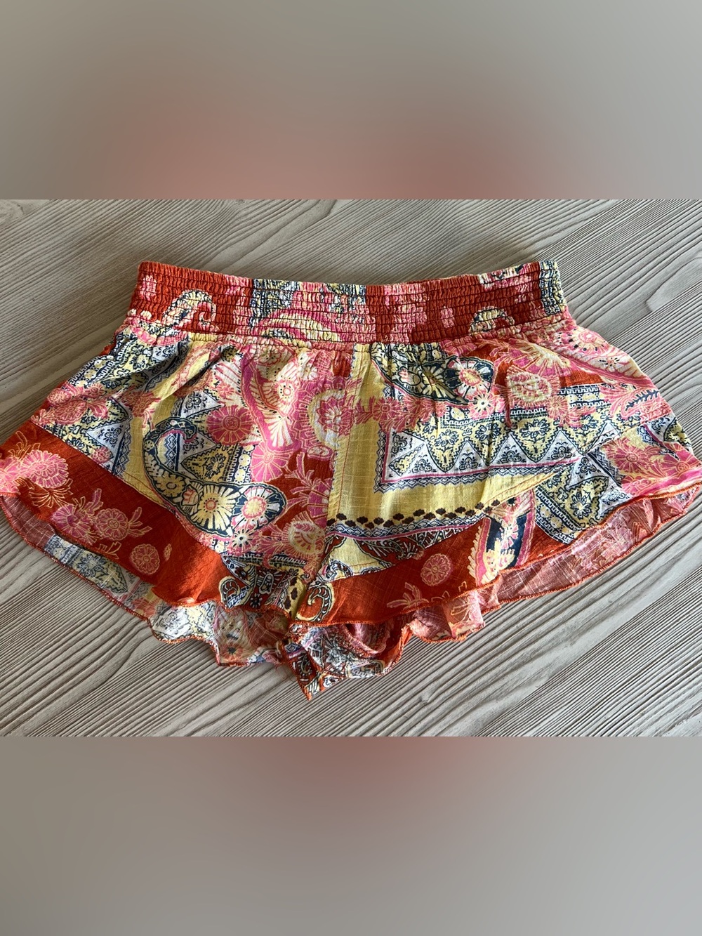 Urban Outfitters Patchwork Floral Athletic Shorts in Coral, Yellow & Navy